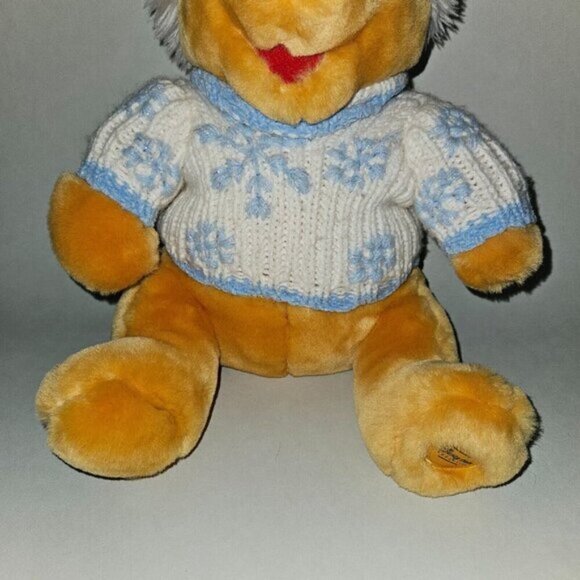 Disney Store Winnie the Pooh Plush Blue White Snowflake Sweater Winter Holiday - Picture 2 of 9